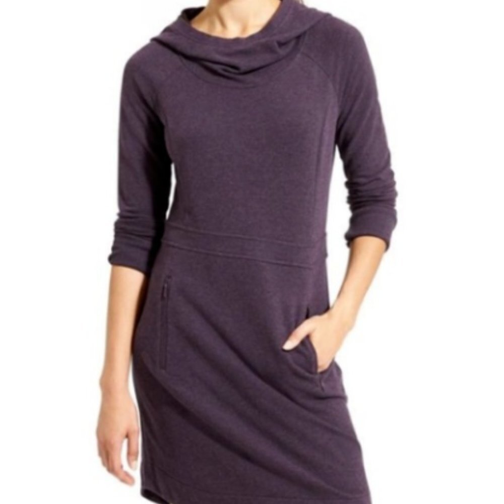 Athleta Purple Power Down Hooded Dress Front Pockets Size XXS